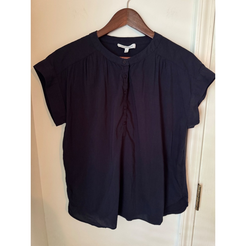 Workshop Republic‎ Clothing Navy Blue Henley Blouse Short Sleeve Small